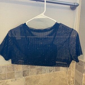 Elegant Black Sequin Crop Top